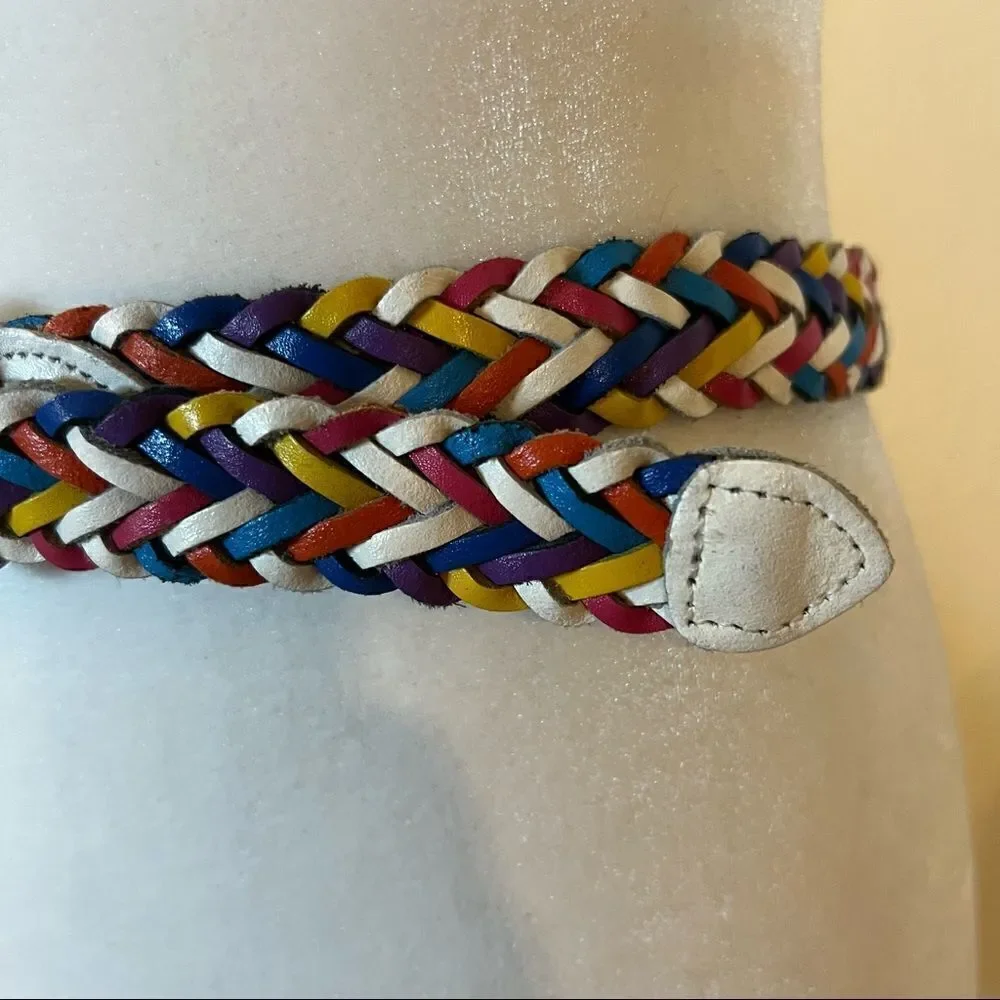 Vintage Capezio Argentina Woven Braided Leather Belt Multi-Color Small